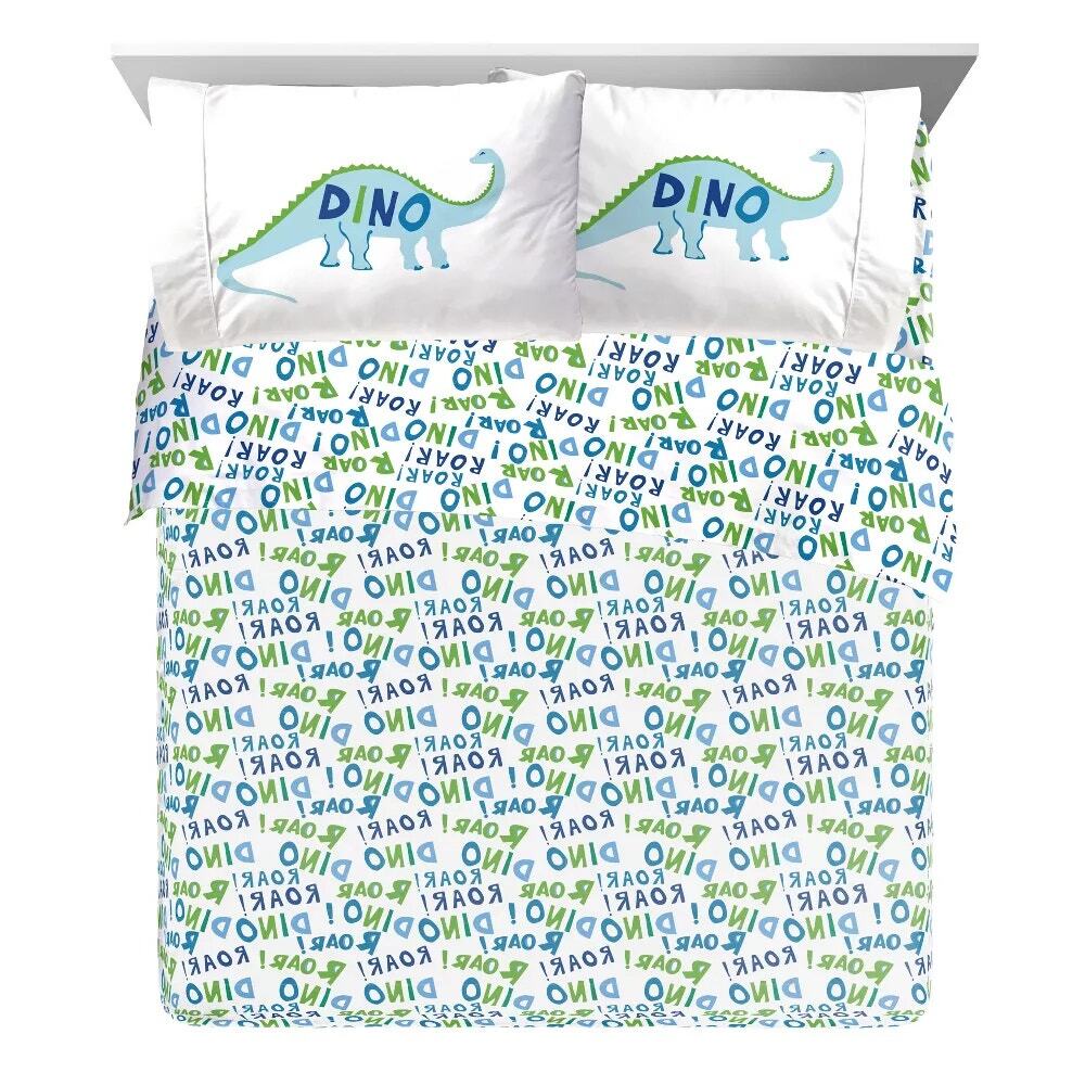 NEW Sunny Side Up Dino Roar Full Double Bed Size Sheets  4 Piece Set Dinosaur